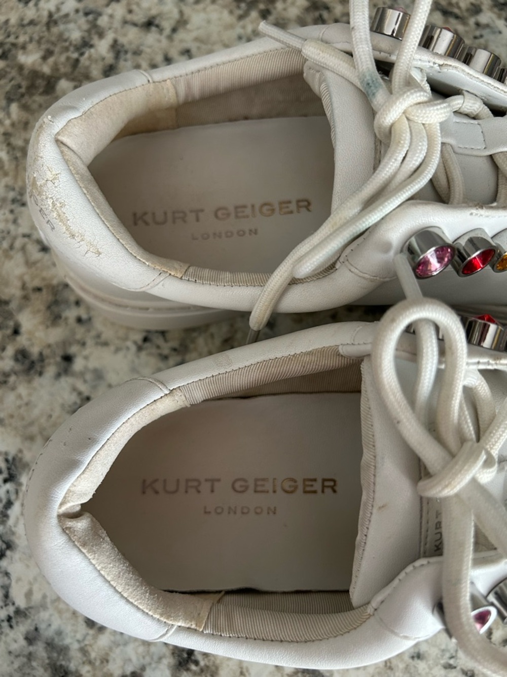 Kurt Geiger London Liviah White Leather Rainbow Crystals Chunky Sneakers Size 37 - Picture 9 of 14